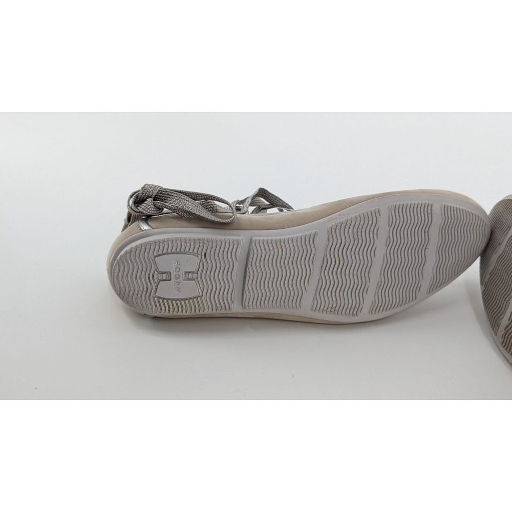 HOGAN SUEDE LACE UP BALLERINA FLAT Grey Silver sz 8.5 Italian - Picture 14 of 16